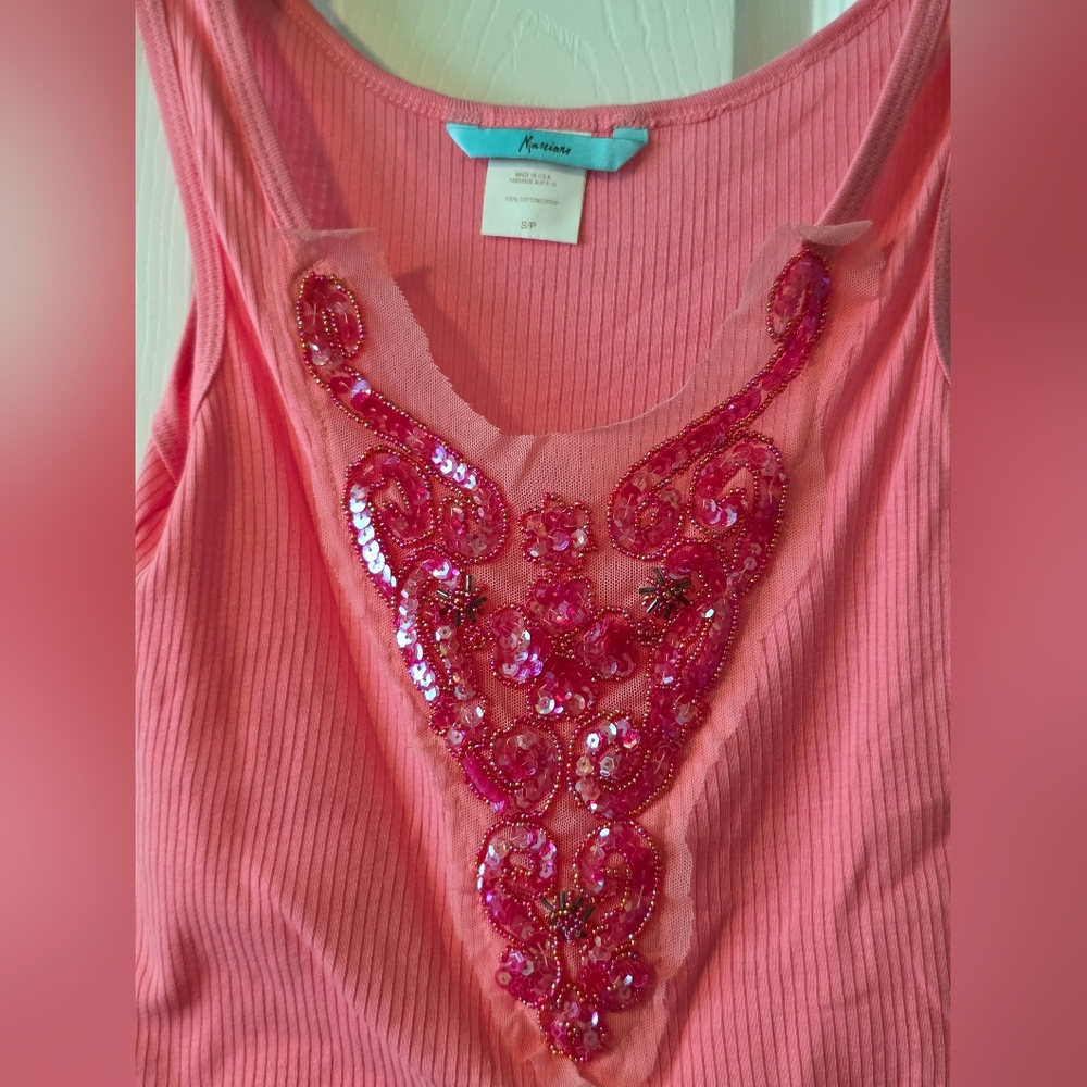 Marciano Pink Sequin Embellished Tank Top - Picture 2 of 4